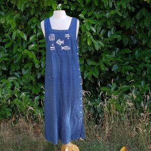 BluE J. Denim Sleeveless Maxi Dress with Fish Motif Made In Sri Lanka Size Med